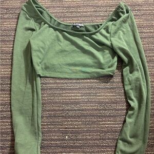 Fashion Nova Green Off-the-Shoulder Crop Blouse